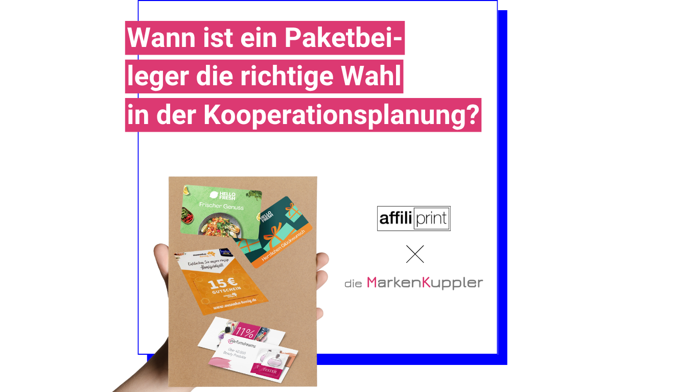 eine Hand hält Paketbeileger hoch, daneben steht der Titel des Artikels